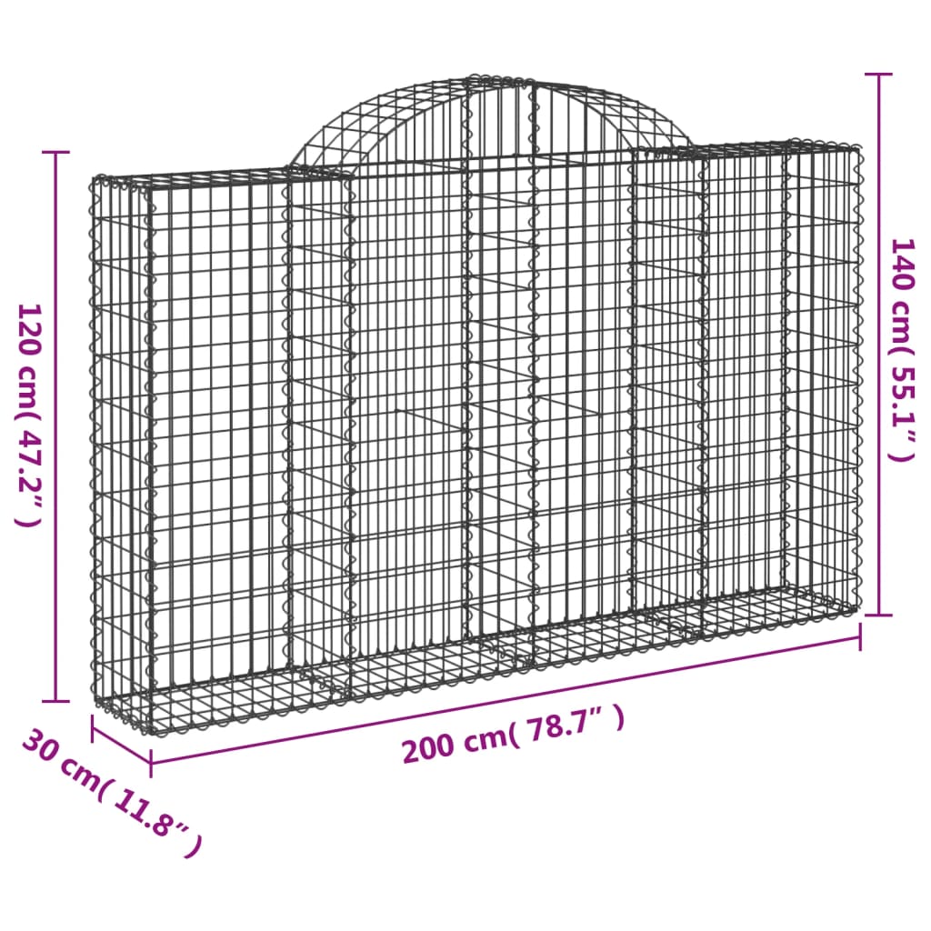 vidaXL Συρματοκιβώτια Τοξωτά 11 τεμ. 200x30x120/140 εκ. Γαλβαν. Ατσάλι