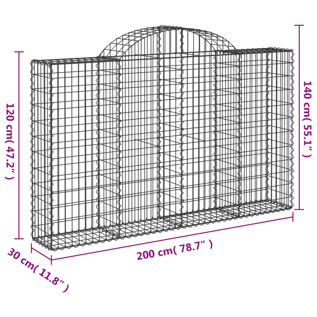 vidaXL Συρματοκιβώτια Τοξωτά 18 τεμ. 200x30x120/140 εκ. Γαλβαν. Ατσάλι