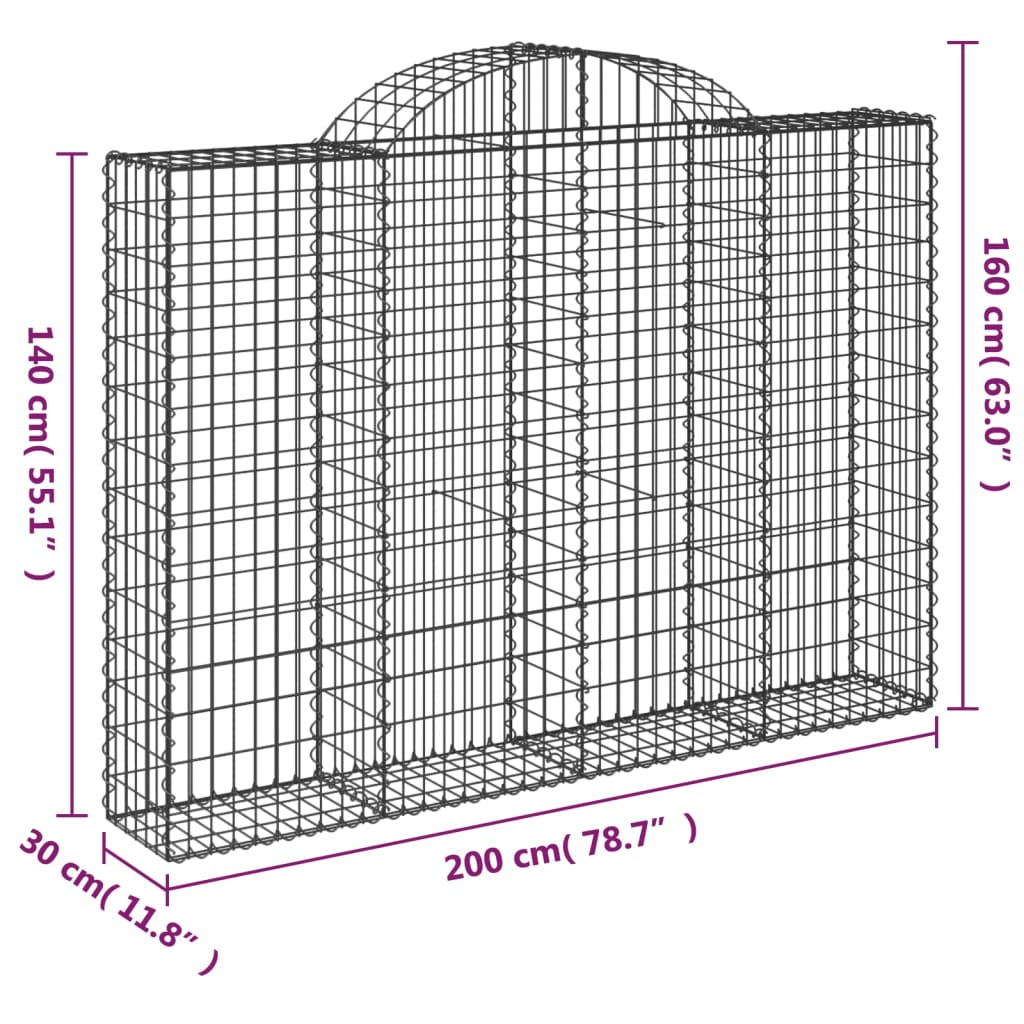 vidaXL Συρματοκιβώτια Τοξωτά 6 τεμ. 200x30x140/160 εκ. Γαλβαν. Ατσάλι