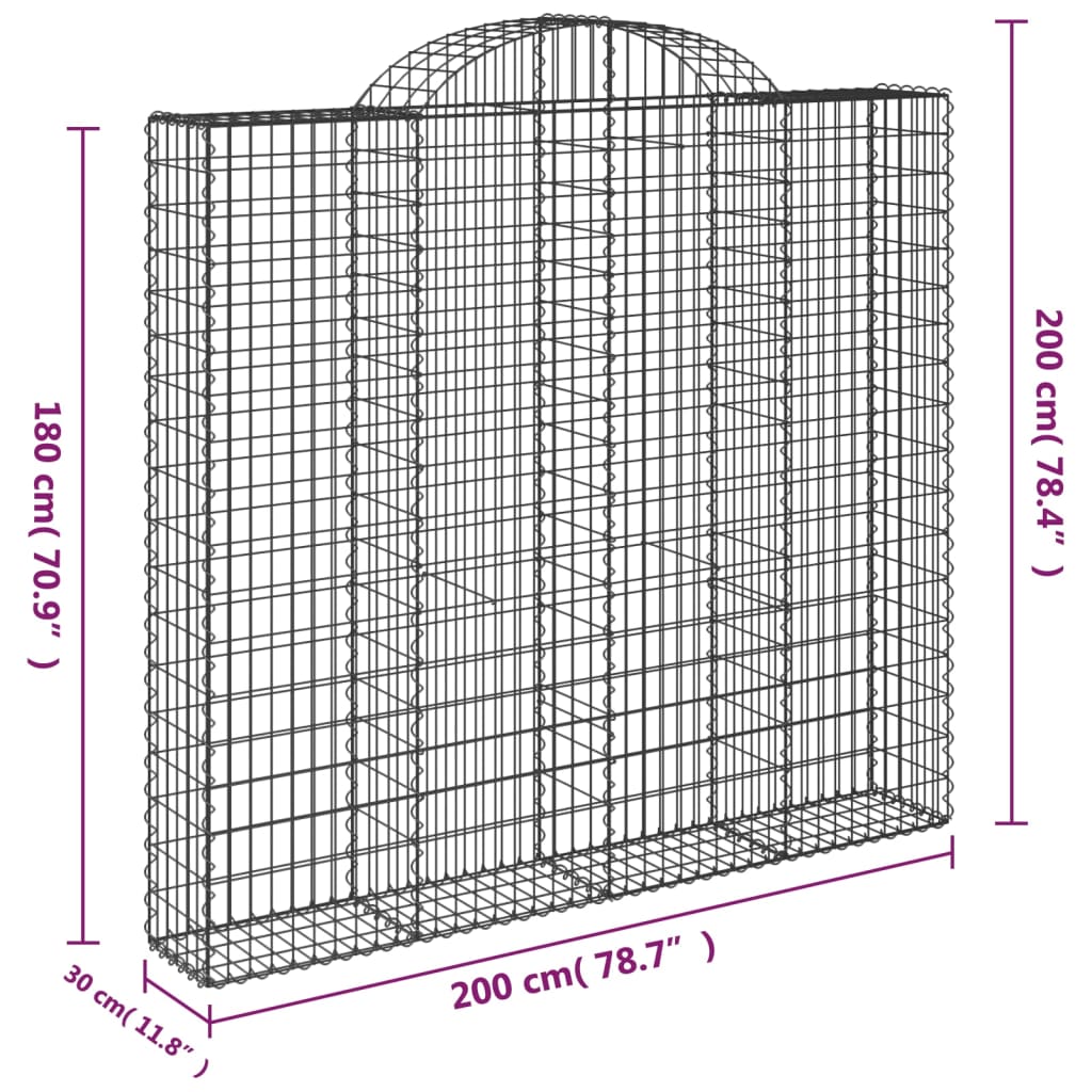 vidaXL Συρματοκιβώτια Τοξωτά 5 τεμ. 200x30x180/200 εκ. Γαλβαν. Ατσάλι