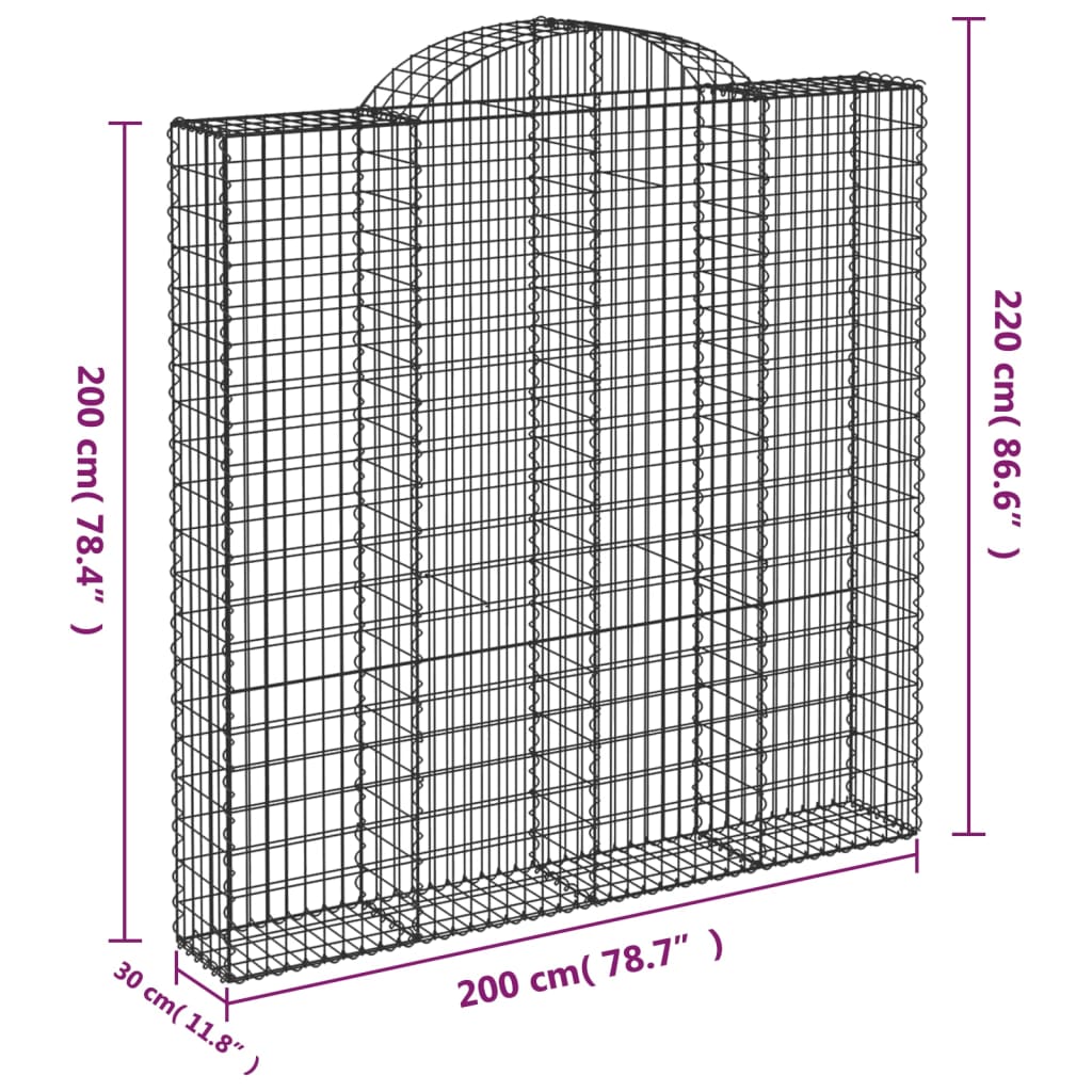 vidaXL Συρματοκιβώτια Τοξωτά 6 τεμ. 200x30x200/220 εκ. Γαλβαν. Ατσάλι