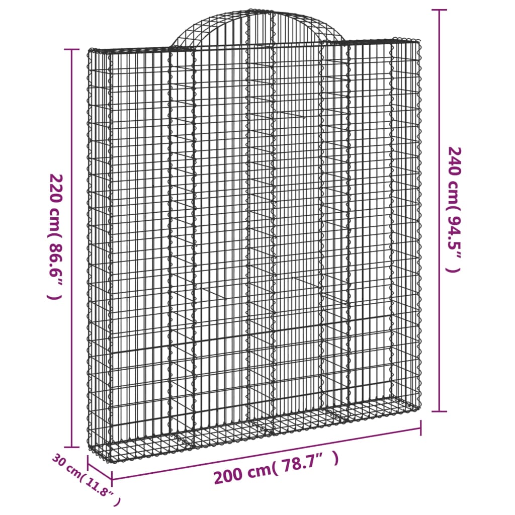 vidaXL Συρματοκιβώτια Τοξωτά 8 τεμ. 200x30x220/240 εκ. Γαλβαν. Ατσάλι