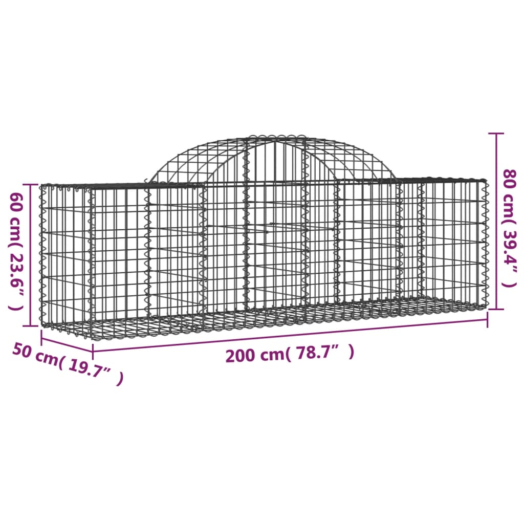vidaXL Συρματοκιβώτια Τοξωτά 25 τεμ. 200x50x60/80 εκ. Γαλβαν. Ατσάλι