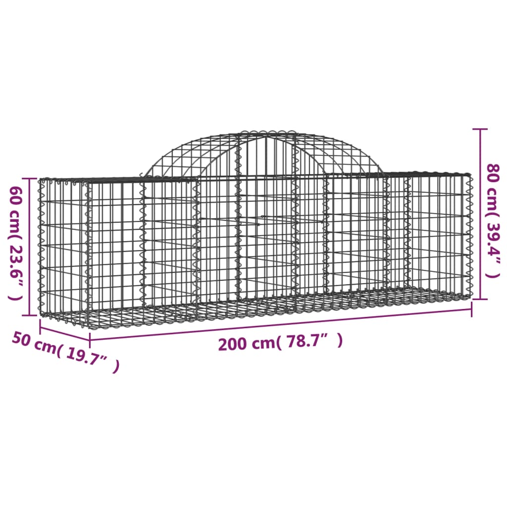 vidaXL Συρματοκιβώτια Τοξωτά 40 τεμ. 200x50x60/80 εκ. Γαλβαν. Ατσάλι