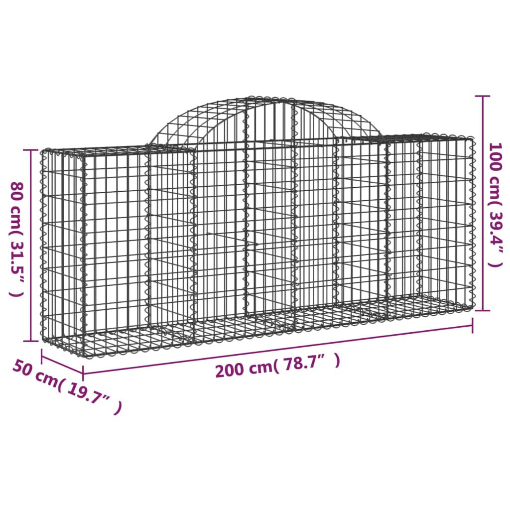 vidaXL Συρματοκιβώτια Τοξωτά 50 τεμ. 200x50x80/100 εκ. Γαλβαν. Ατσάλι