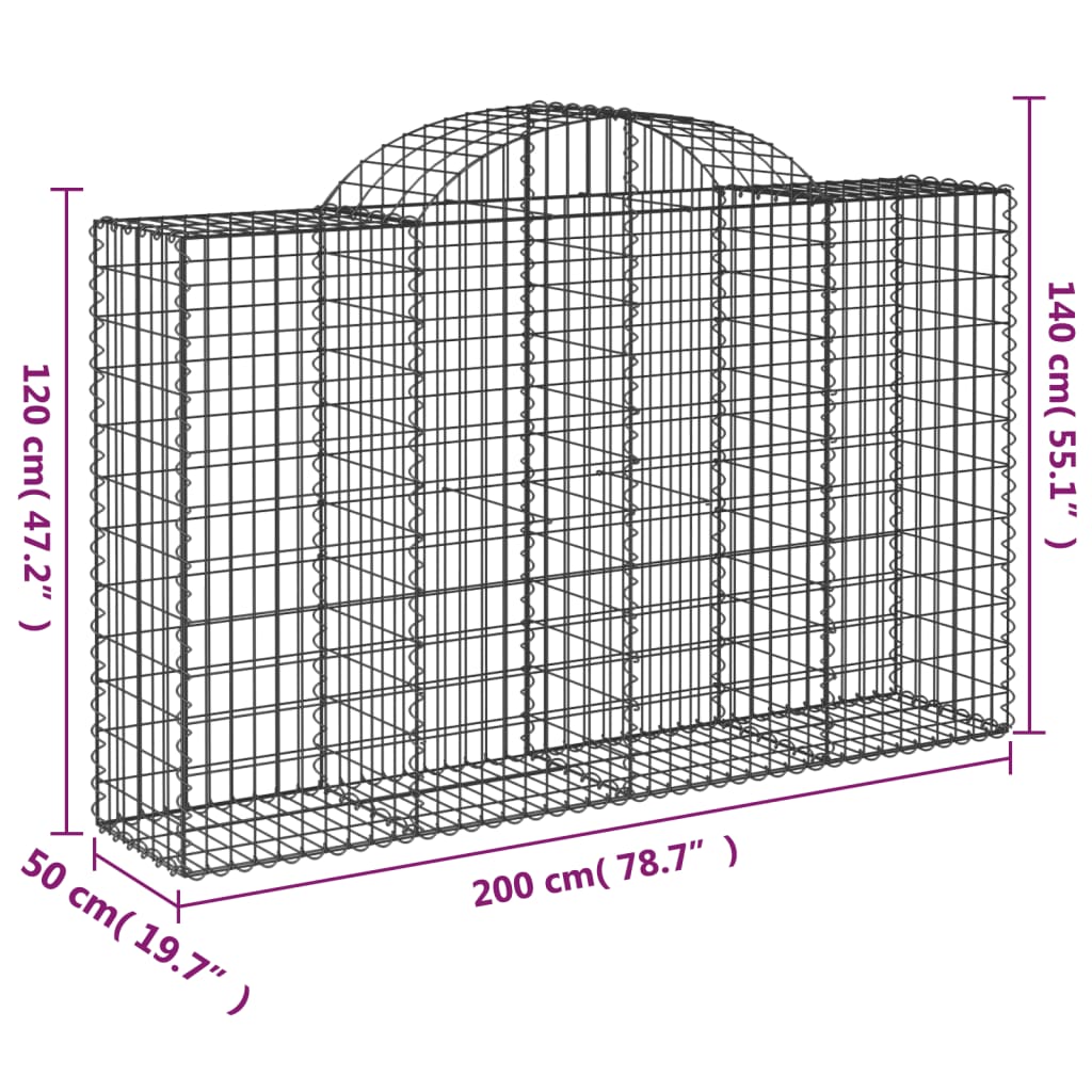 vidaXL Συρματοκιβώτια Τοξωτά 30 τεμ. 200x50x120/140 εκ. Γαλβαν. Ατσάλι