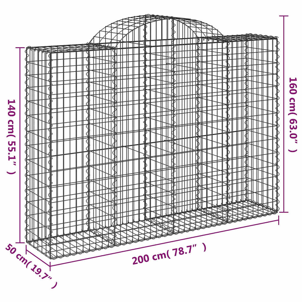 vidaXL Συρματοκιβώτια Τοξωτά 5 τεμ. 200x50x140/160 εκ. Γαλβαν. Ατσάλι