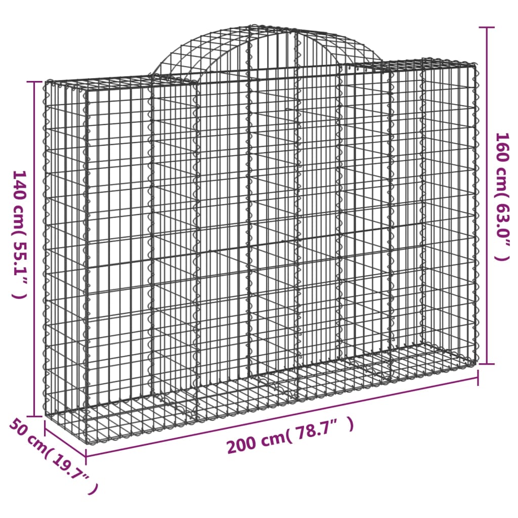vidaXL Συρματοκιβώτια Τοξωτά 50 τεμ. 200x50x140/160 εκ. Γαλβαν. Ατσάλι