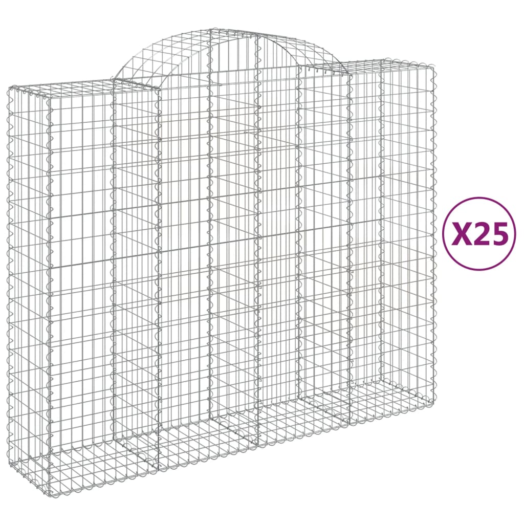 vidaXL Συρματοκιβώτια Τοξωτά 25 τεμ. 200x50x160/180 εκ. Γαλβαν. Ατσάλι