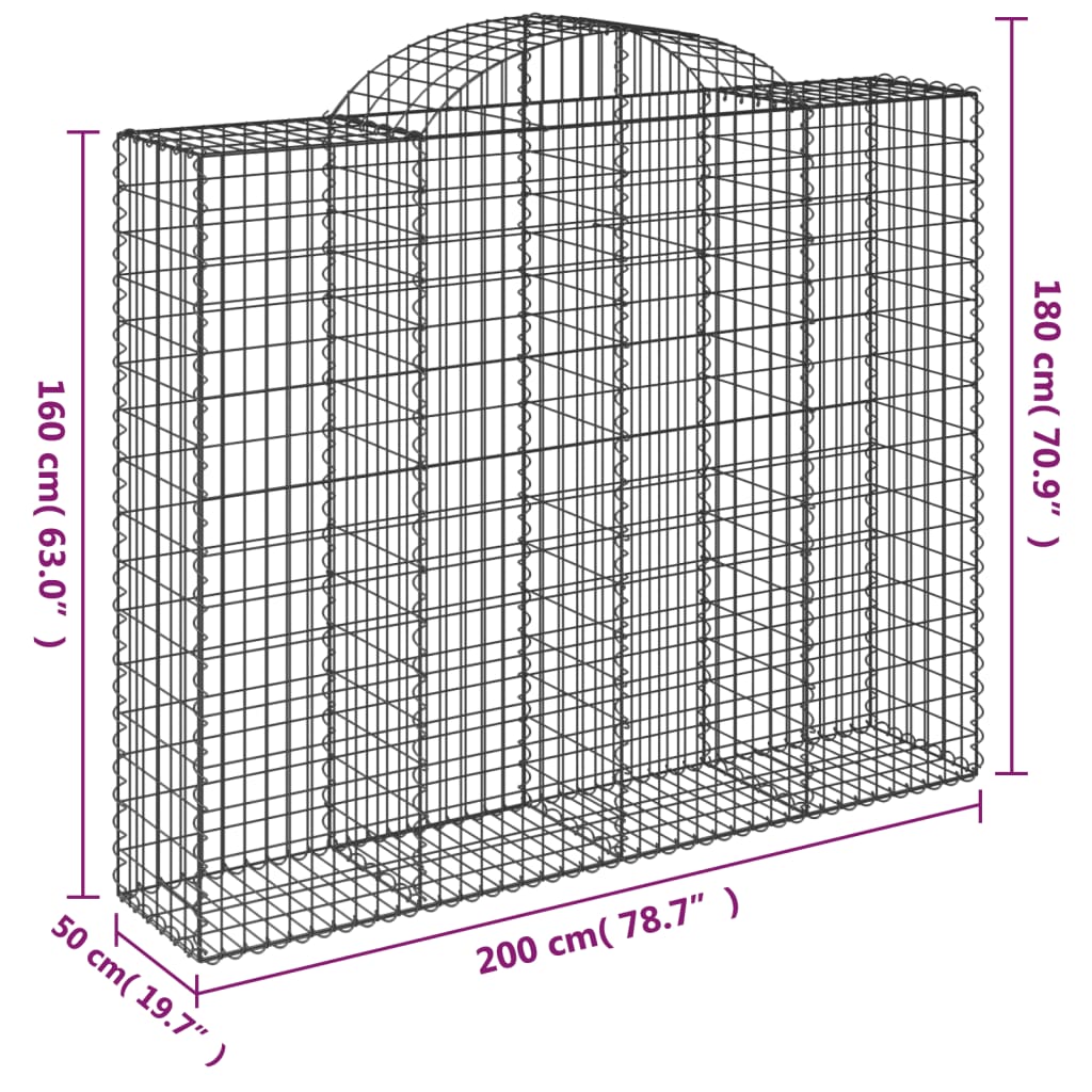 vidaXL Συρματοκιβώτια Τοξωτά 25 τεμ. 200x50x160/180 εκ. Γαλβαν. Ατσάλι