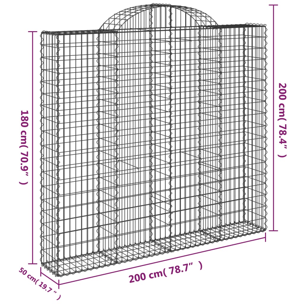 vidaXL Συρματοκιβώτια Τοξωτά 12 τεμ. 200x50x180/200 εκ. Γαλβαν. Ατσάλι