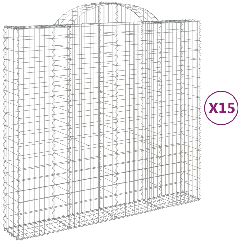 vidaXL Συρματοκιβώτια Τοξωτά 15 τεμ. 200x50x180/200 εκ. Γαλβαν. Ατσάλι