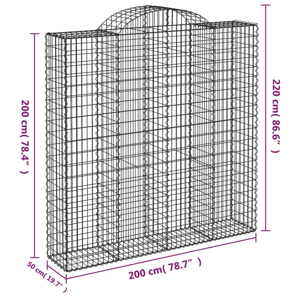 vidaXL Συρματοκιβώτια Τοξωτά 6 τεμ. 200x50x200/220 εκ. Γαλβαν. Ατσάλι