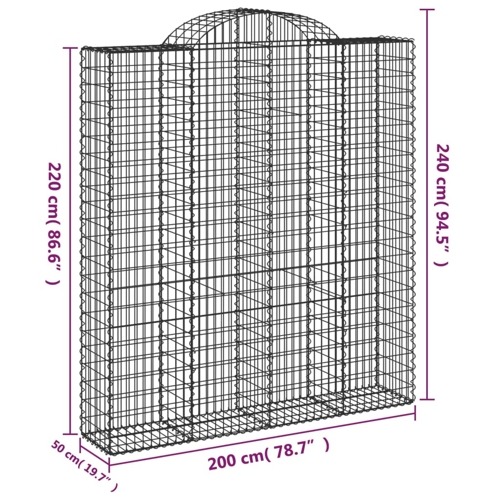 vidaXL Συρματοκιβώτια Τοξωτά 4 τεμ. 200x50x220/240 εκ. Γαλβαν. Ατσάλι