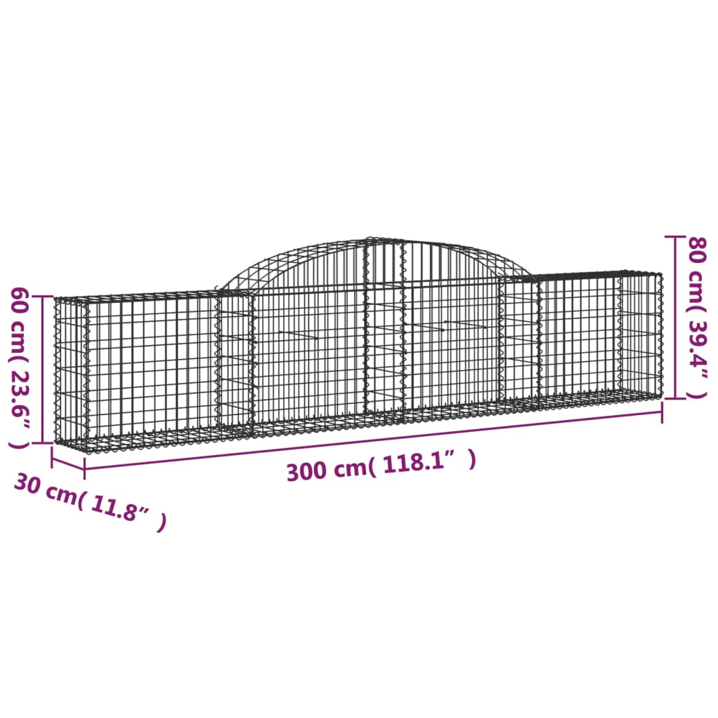vidaXL Συρματοκιβώτια Τοξωτά 30 τεμ. 300x30x60/80 εκ. Γαλβαν. Ατσάλι