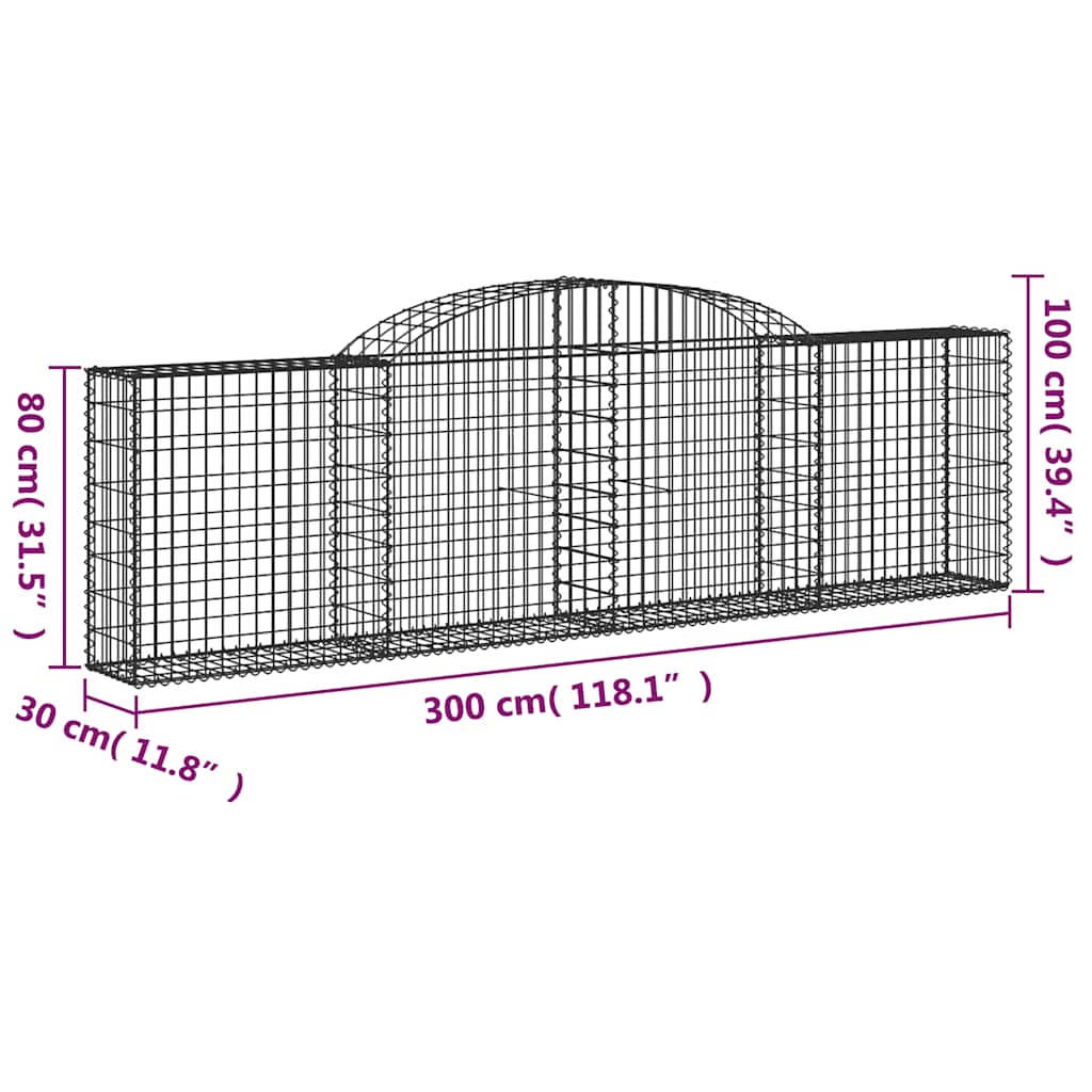 vidaXL Συρματοκιβώτια Τοξωτά 12 τεμ. 300x30x80/100 εκ. Γαλβαν. Ατσάλι