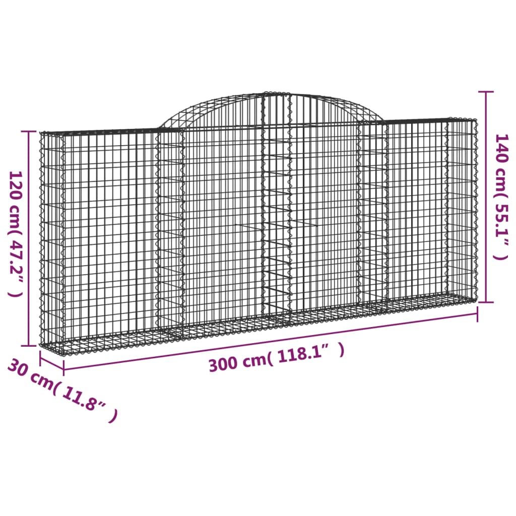 vidaXL Συρματοκιβώτια Τοξωτά 10 τεμ. 300x30x120/140 εκ. Γαλβαν. Ατσάλι