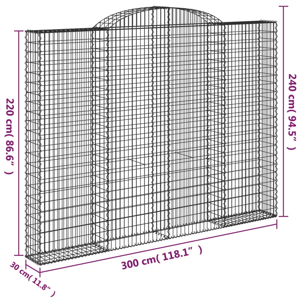 vidaXL Συρματοκιβώτια Τοξωτά 3 τεμ. 300x30x220/240 εκ. Γαλβαν. Ατσάλι
