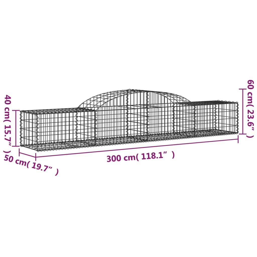 vidaXL Συρματοκιβώτια Τοξωτά 20 τεμ. 300x50x40/60 εκ. Γαλβαν. Ατσάλι