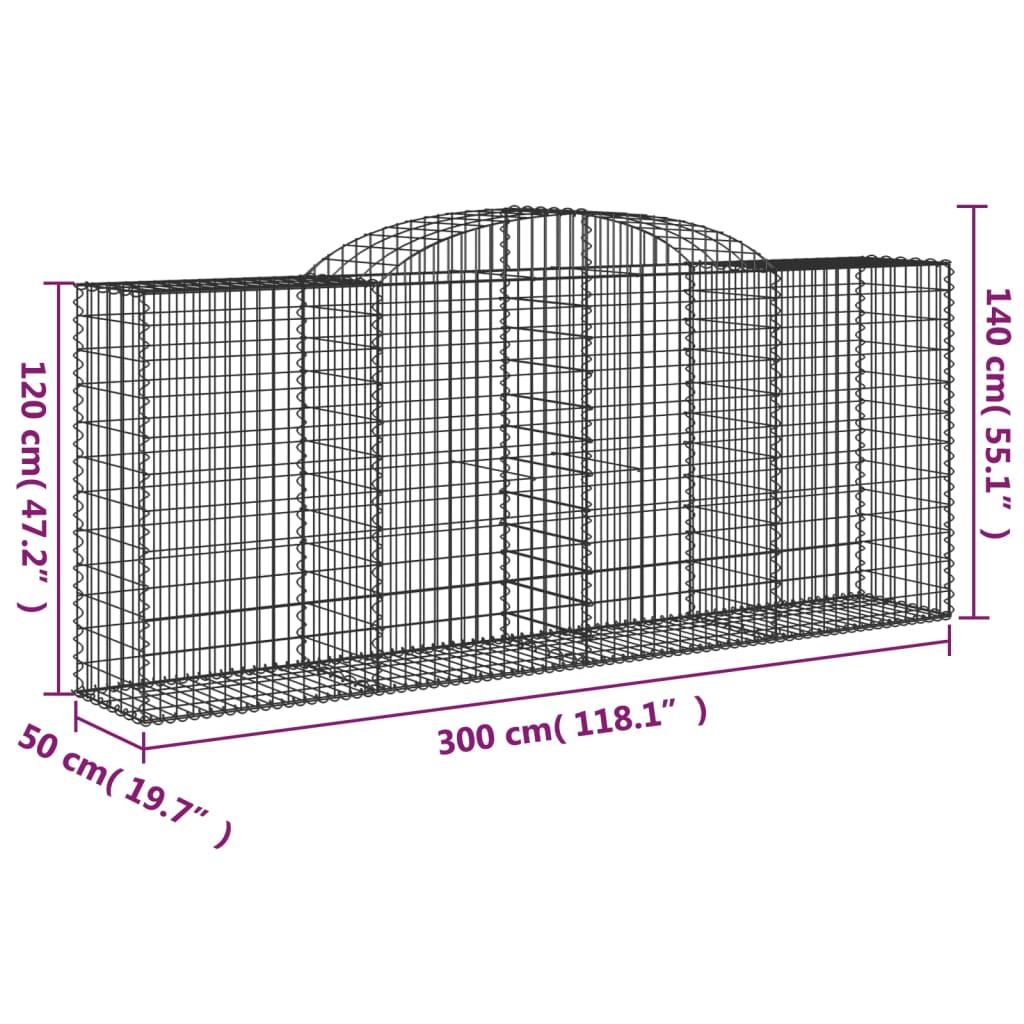 vidaXL Συρματοκιβώτια Τοξωτά 20 τεμ. 300x50x120/140 εκ. Γαλβαν. Ατσάλι
