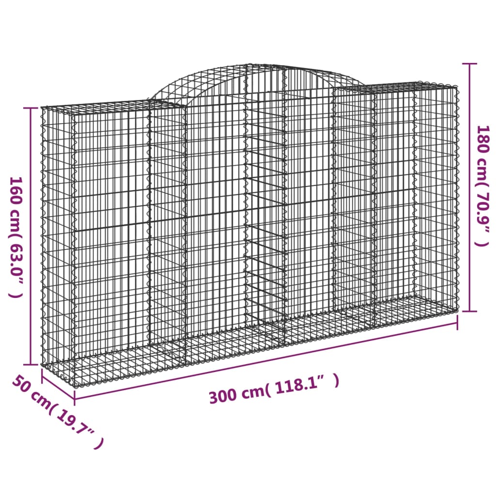 vidaXL Συρματοκιβώτια Τοξωτά 15 τεμ. 300x50x160/180 εκ. Γαλβαν. Ατσάλι