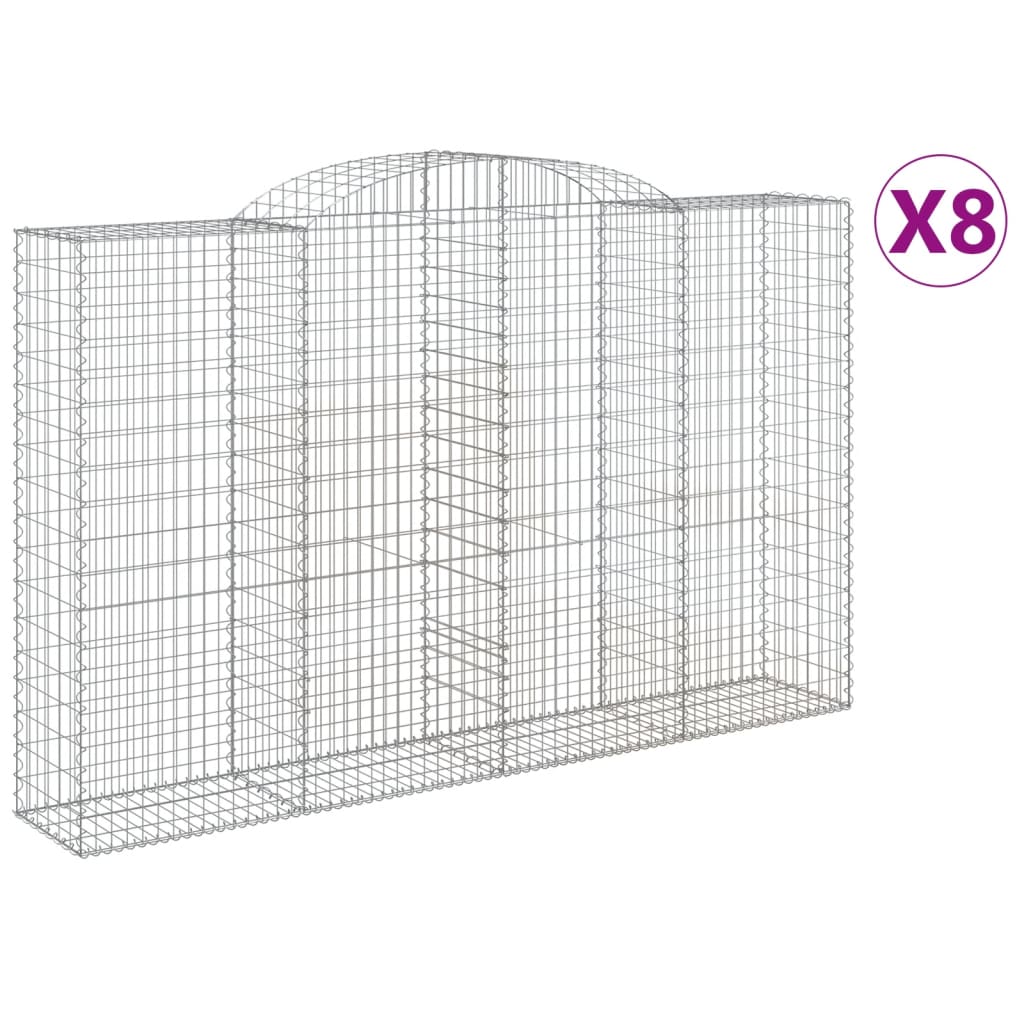 vidaXL Συρματοκιβώτια Τοξωτά 8 τεμ. 300x50x180/200 εκ. Γαλβαν. Ατσάλι