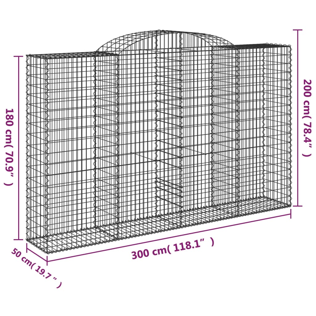 vidaXL Συρματοκιβώτια Τοξωτά 9 τεμ. 300x50x180/200 εκ. Γαλβαν. Ατσάλι