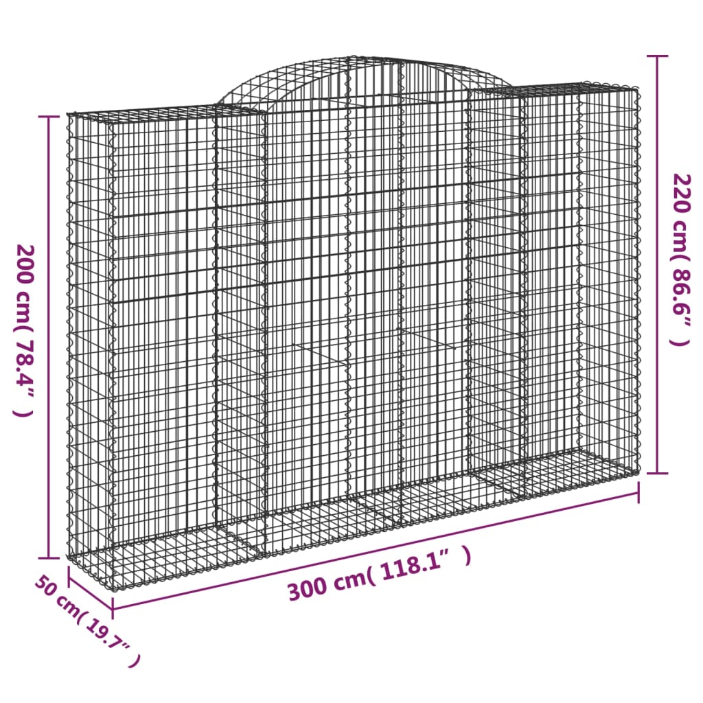 vidaXL Συρματοκιβώτια Τοξωτά 12 τεμ. 300x50x200/220 εκ. Γαλβαν. Ατσάλι