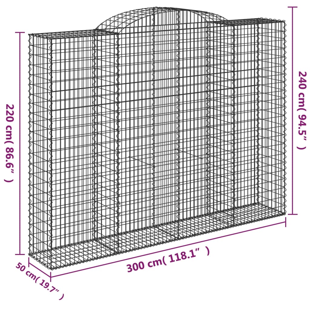 vidaXL Συρματοκιβώτια Τοξωτά 9 τεμ. 300x50x220/240 εκ. Γαλβαν. Ατσάλι
