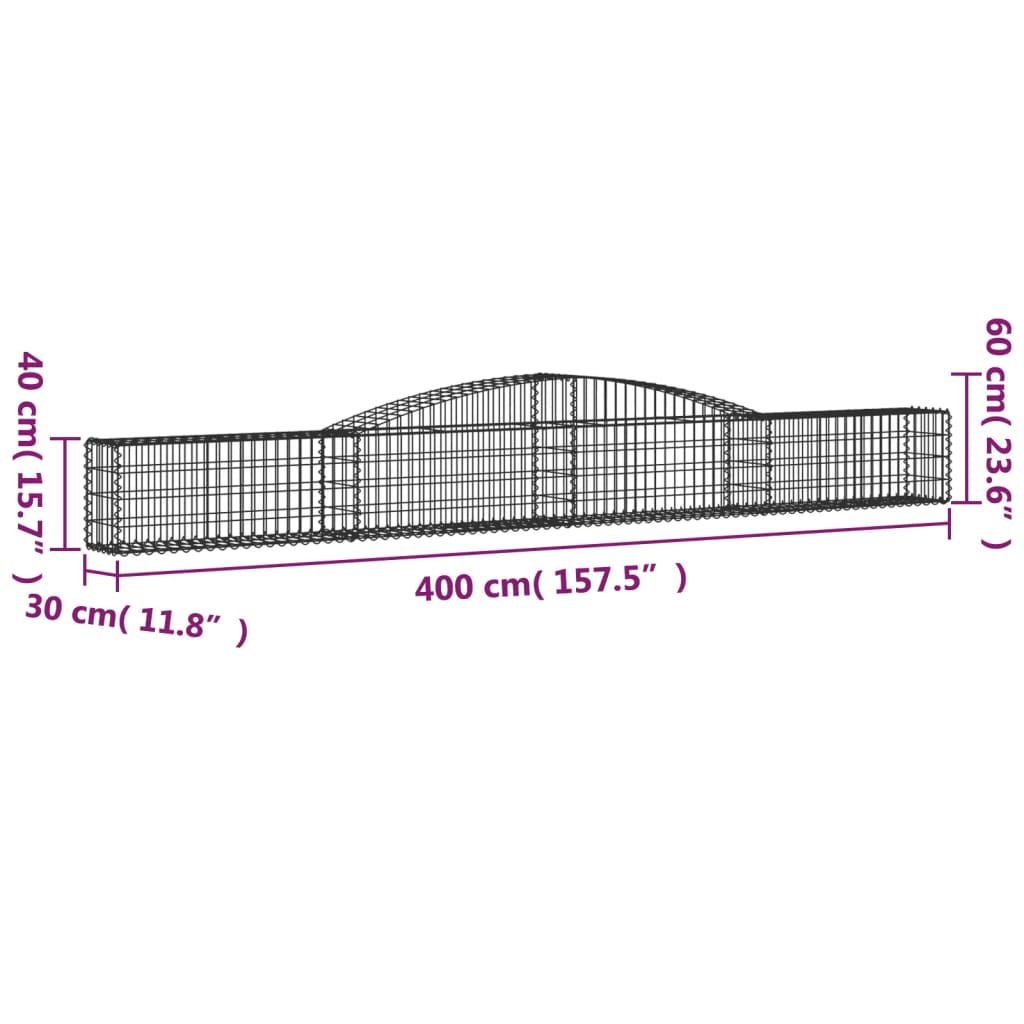 vidaXL Συρματοκιβώτια Τοξωτά 15 τεμ. 400x30x40/60 εκ. Γαλβαν. Ατσάλι
