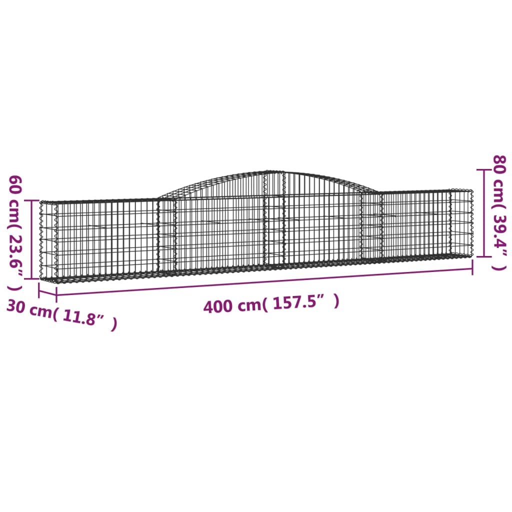 vidaXL Συρματοκιβώτια Τοξωτά 25 τεμ. 400x30x60/80 εκ. Γαλβαν. Ατσάλι