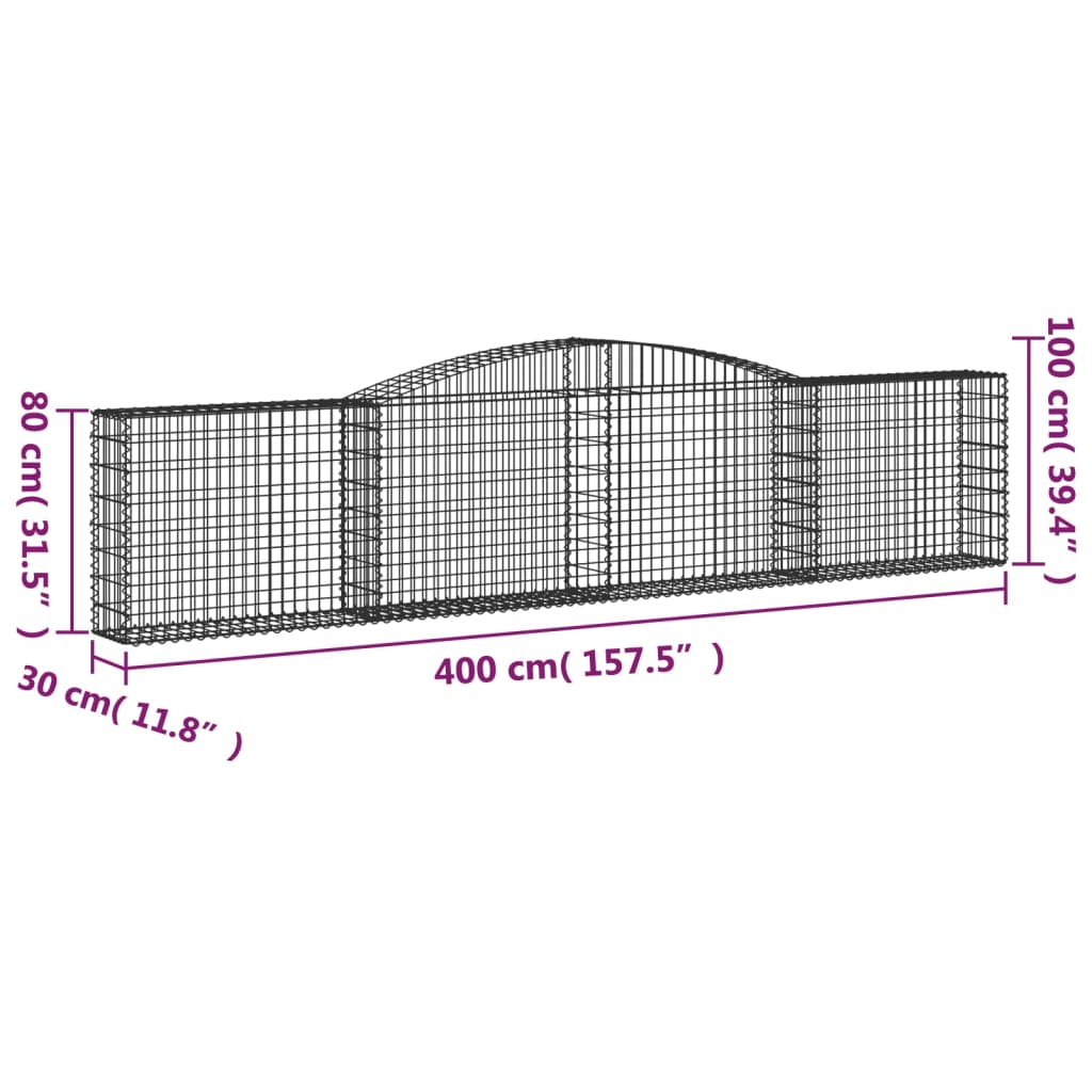 vidaXL Συρματοκιβώτια Τοξωτά 15 τεμ. 400x30x80/100 εκ. Γαλβαν. Ατσάλι