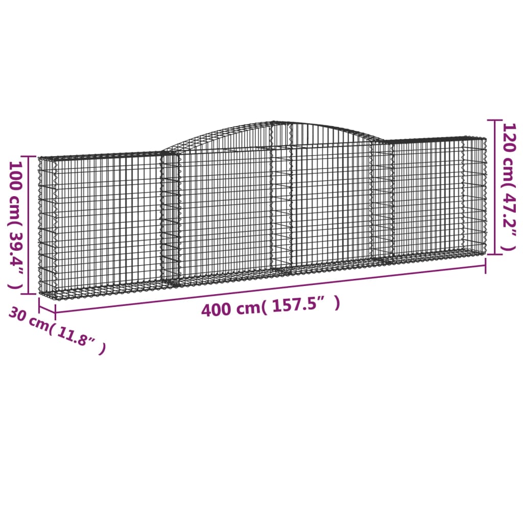 vidaXL Συρματοκιβώτια Τοξωτά 10 τεμ. 400x30x100/120 εκ. Γαλβαν. Ατσάλι