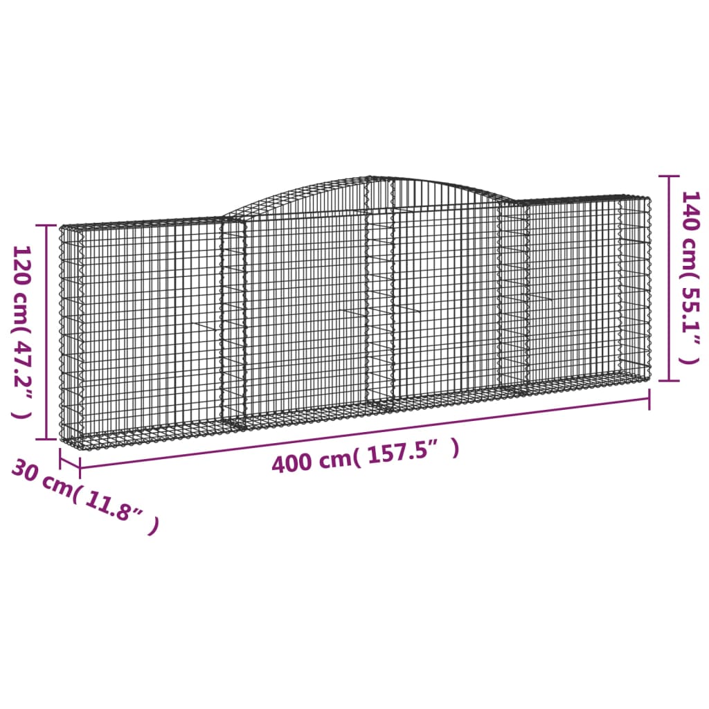 vidaXL Συρματοκιβώτια Τοξωτά 20 τεμ. 400x30x120/140 εκ. Γαλβαν. Ατσάλι