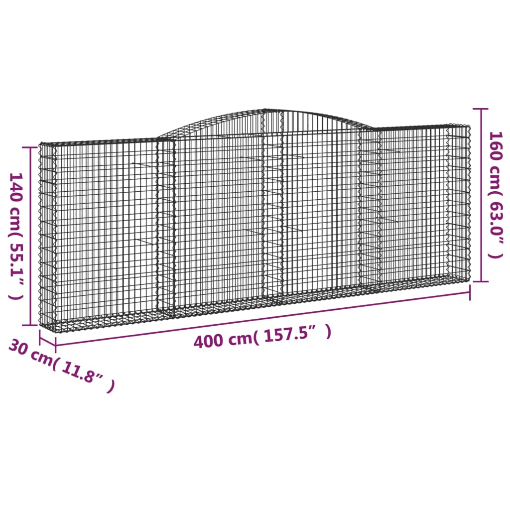 vidaXL Συρματοκιβώτια Τοξωτά 4 τεμ. 400x30x140/160 εκ. Γαλβαν. Ατσάλι