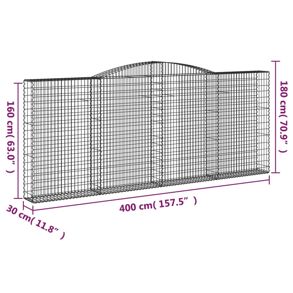 vidaXL Συρματοκιβώτια Τοξωτά 7 τεμ. 400x30x160/180 εκ. Γαλβαν. Ατσάλι