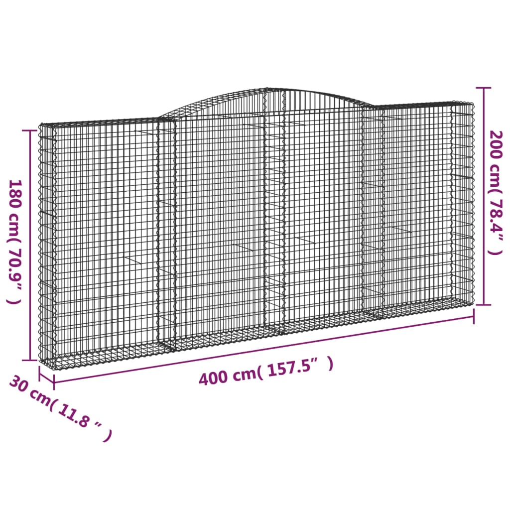 vidaXL Συρματοκιβώτια Τοξωτά 8 τεμ. 400x30x180/200 εκ. Γαλβαν. Ατσάλι