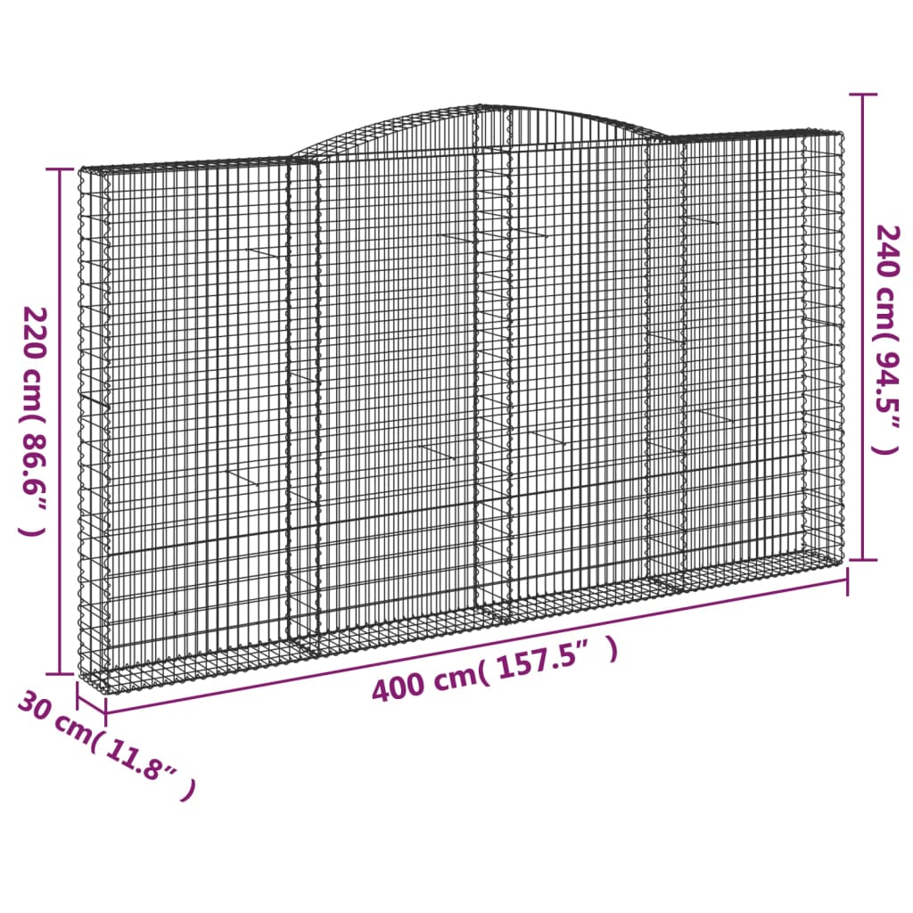vidaXL Συρματοκιβώτια Τοξωτά 4 τεμ. 400x30x220/240 εκ. Γαλβαν. Ατσάλι