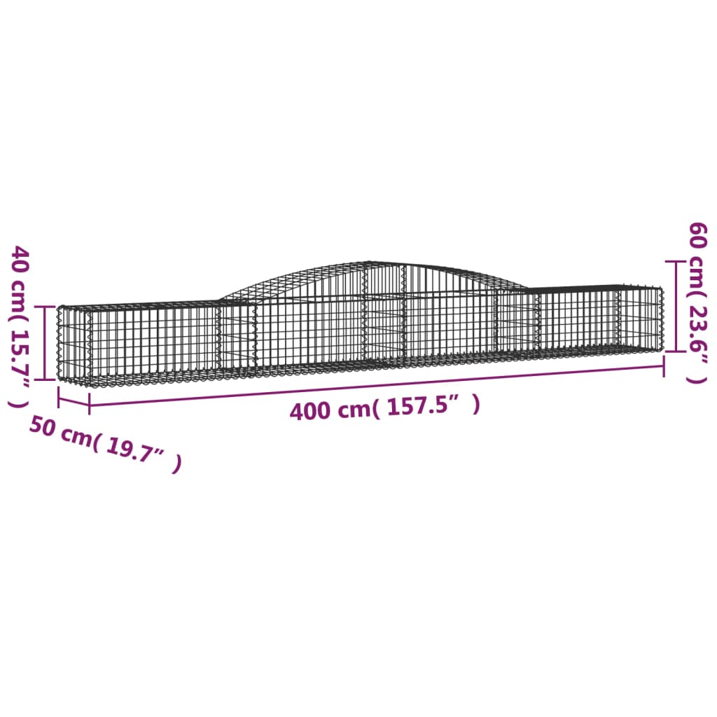 vidaXL Συρματοκιβώτια Τοξωτά 20 τεμ. 400x50x40/60 εκ. Γαλβαν. Ατσάλι