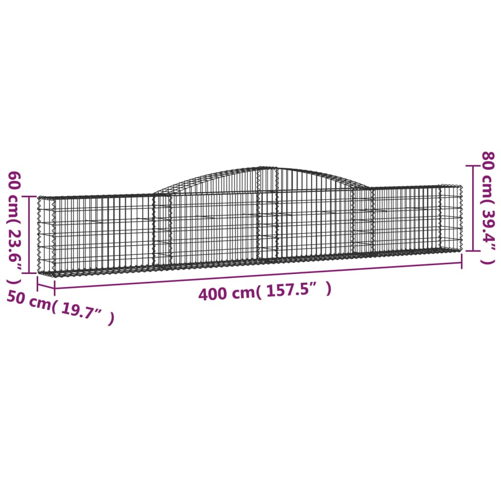 vidaXL Συρματοκιβώτια Τοξωτά 20 τεμ. 400x50x60/80 εκ. Γαλβαν. Ατσάλι