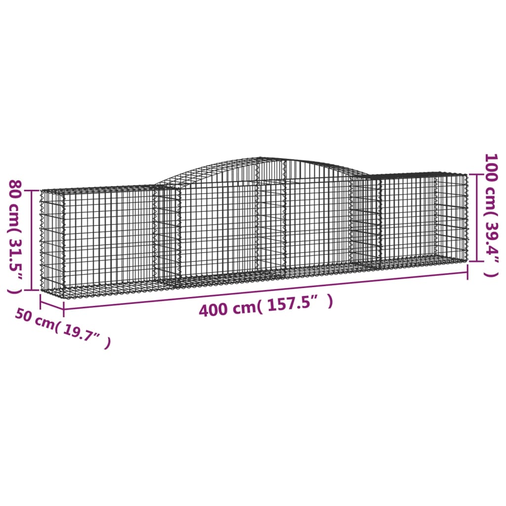 vidaXL Συρματοκιβώτια Τοξωτά 20 τεμ. 400x50x80/100 εκ. Γαλβαν. Ατσάλι