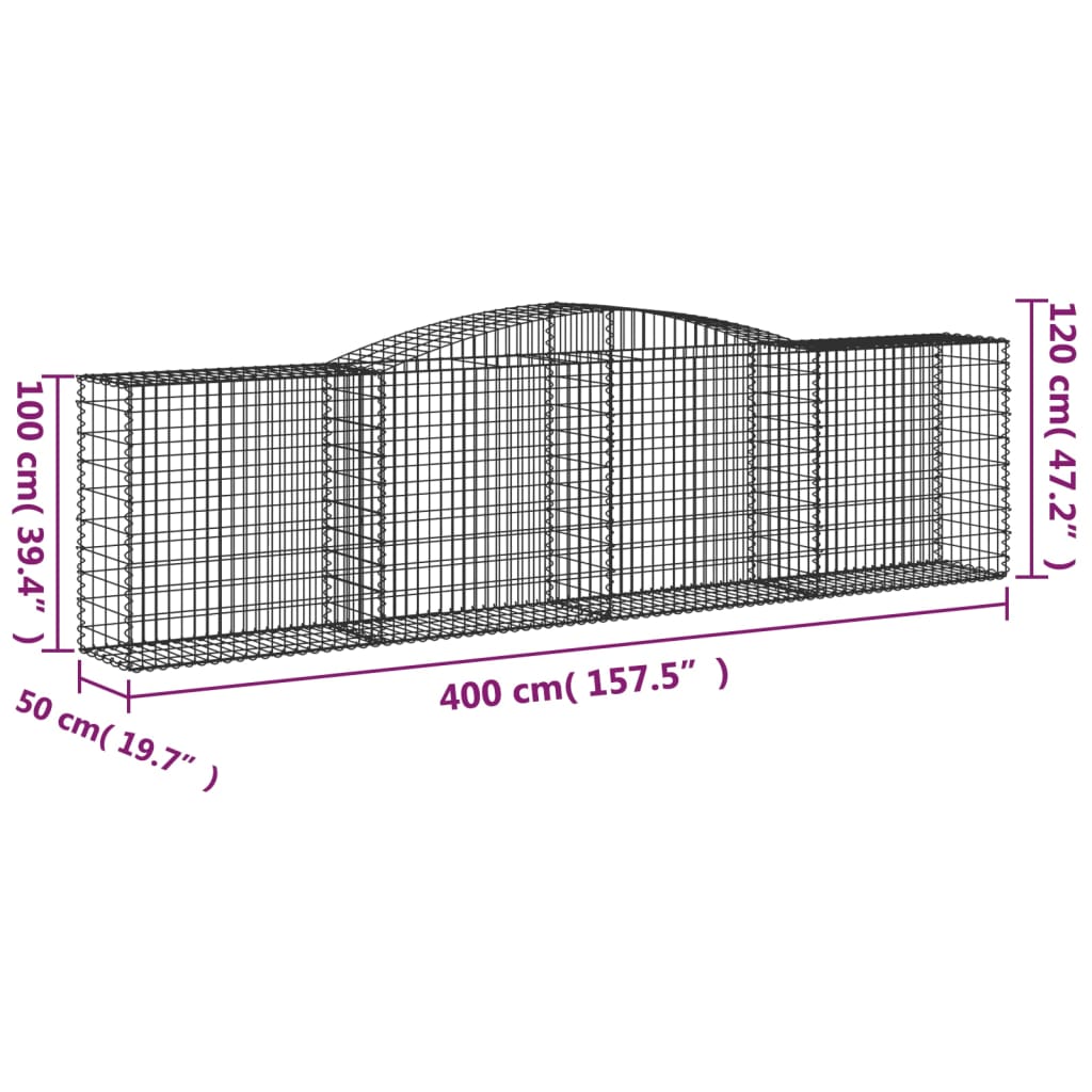 vidaXL Συρματοκιβώτια Τοξωτά 25 τεμ. 400x50x100/120 εκ. Γαλβαν. Ατσάλι