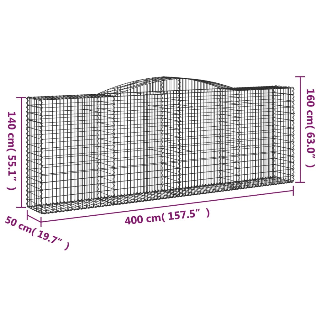 vidaXL Συρματοκιβώτια Τοξωτά 25 τεμ. 400x50x140/160 εκ. Γαλβαν. Ατσάλι