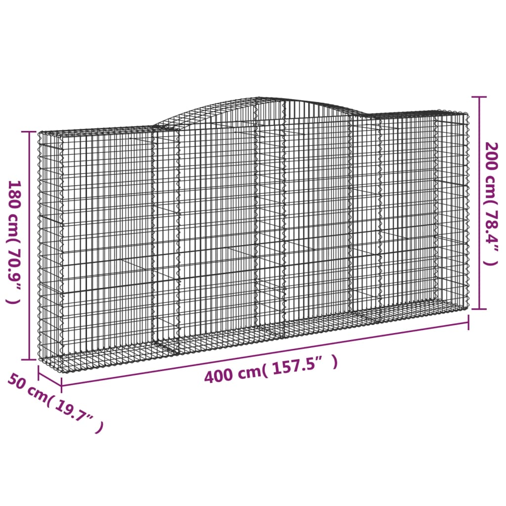 vidaXL Συρματοκιβώτια Τοξωτά 7 τεμ. 400x50x180/200 εκ. Γαλβαν. Ατσάλι