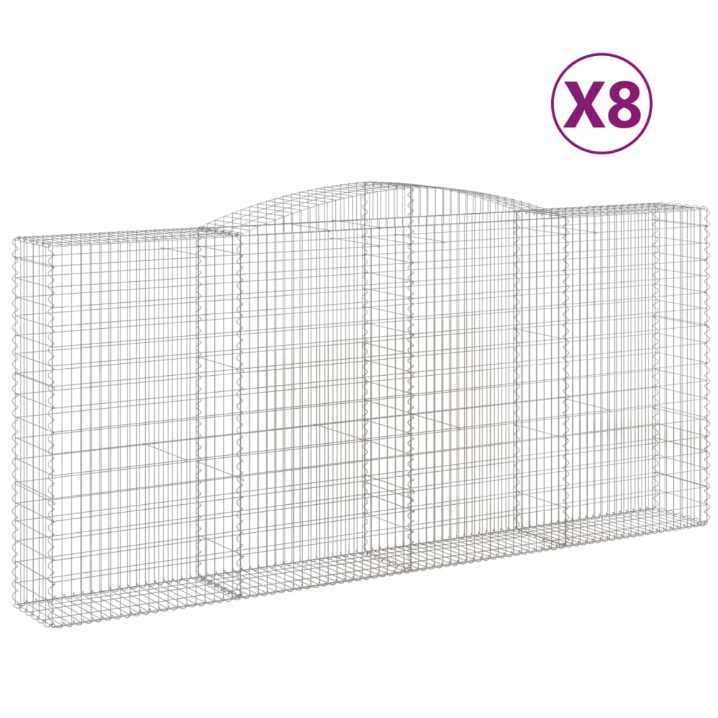vidaXL Συρματοκιβώτια Τοξωτά 8 τεμ. 400x50x180/200 εκ. Γαλβαν. Ατσάλι