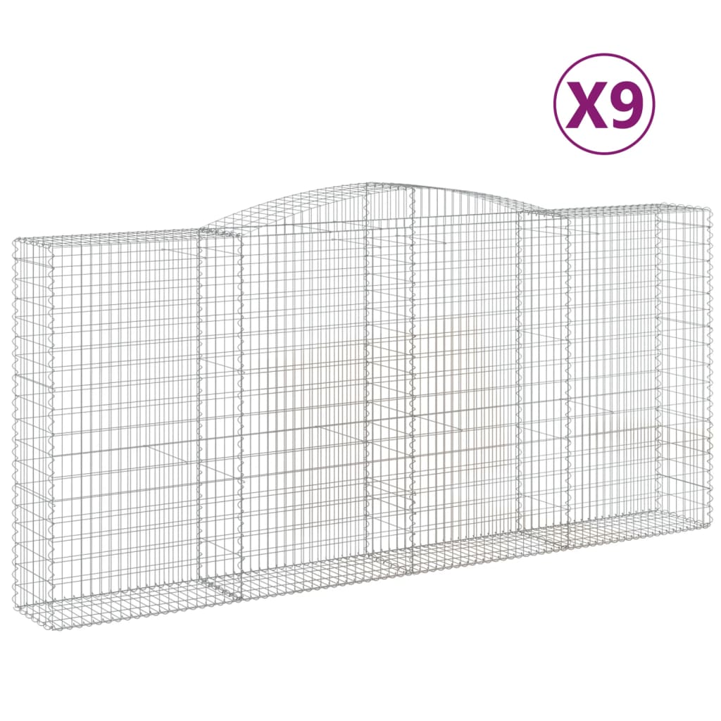 vidaXL Συρματοκιβώτια Τοξωτά 9 τεμ. 400x50x180/200 εκ. Γαλβαν. Ατσάλι