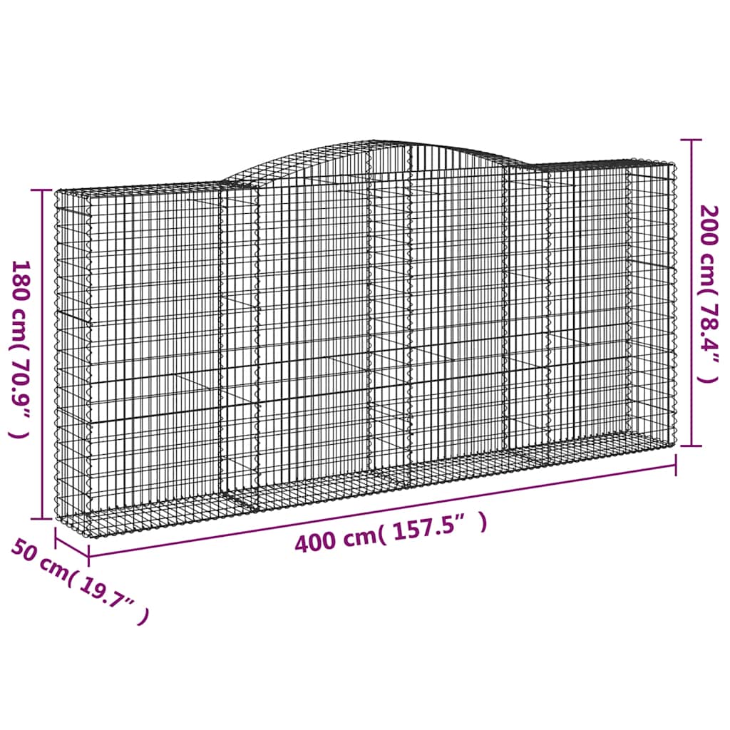 vidaXL Συρματοκιβώτια Τοξωτά 10 τεμ. 400x50x180/200 εκ. Γαλβαν. Ατσάλι