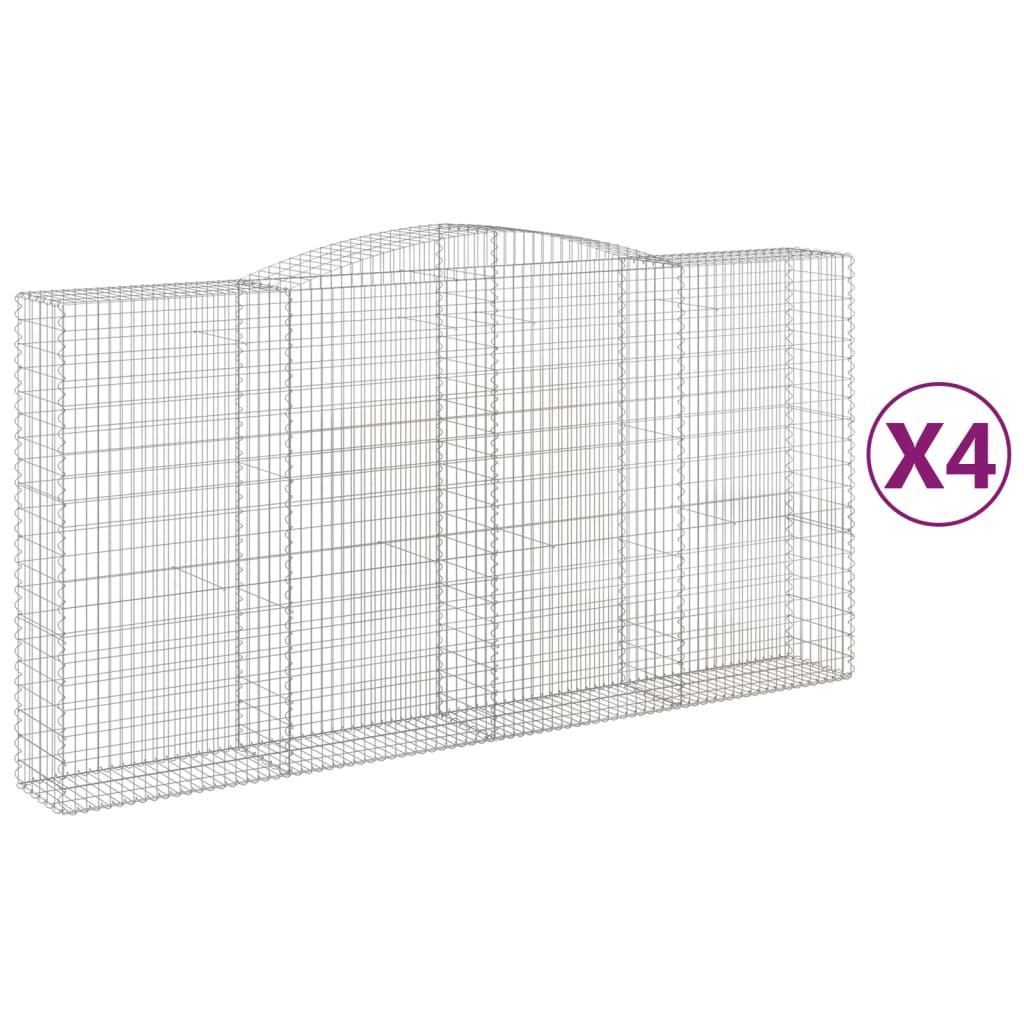 vidaXL Συρματοκιβώτια Τοξωτά 4 τεμ. 400x50x200/220 εκ. Γαλβαν. Ατσάλι