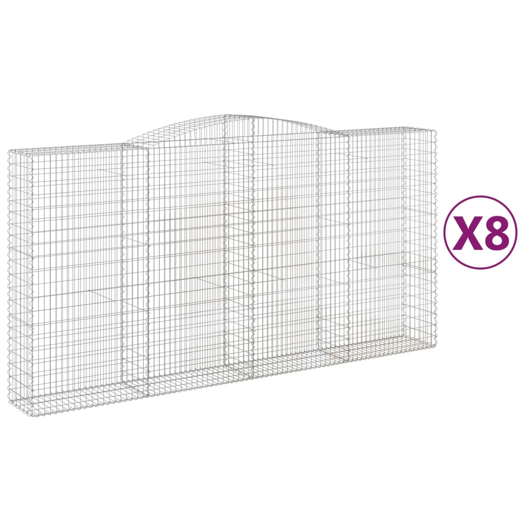 vidaXL Συρματοκιβώτια Τοξωτά 8 τεμ. 400x50x200/220 εκ. Γαλβαν. Ατσάλι