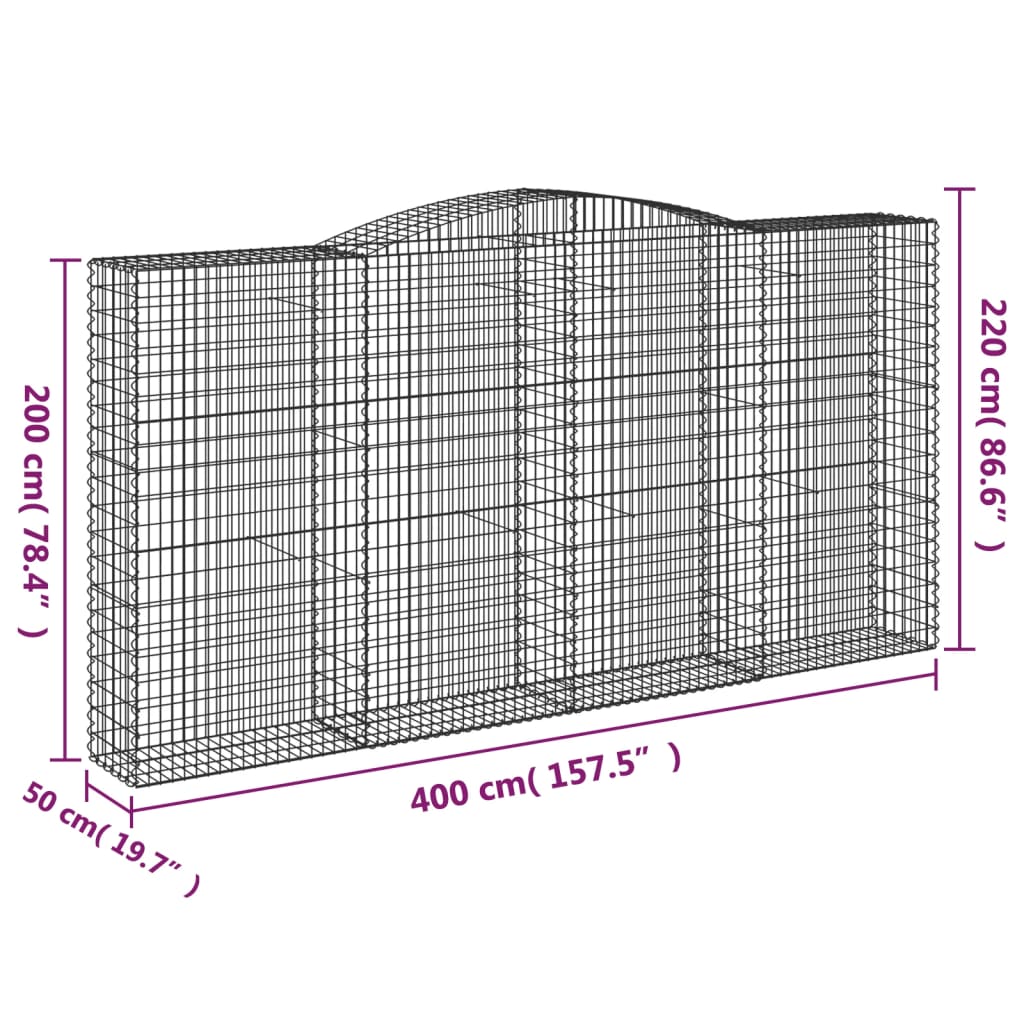 vidaXL Συρματοκιβώτια Τοξωτά 8 τεμ. 400x50x200/220 εκ. Γαλβαν. Ατσάλι